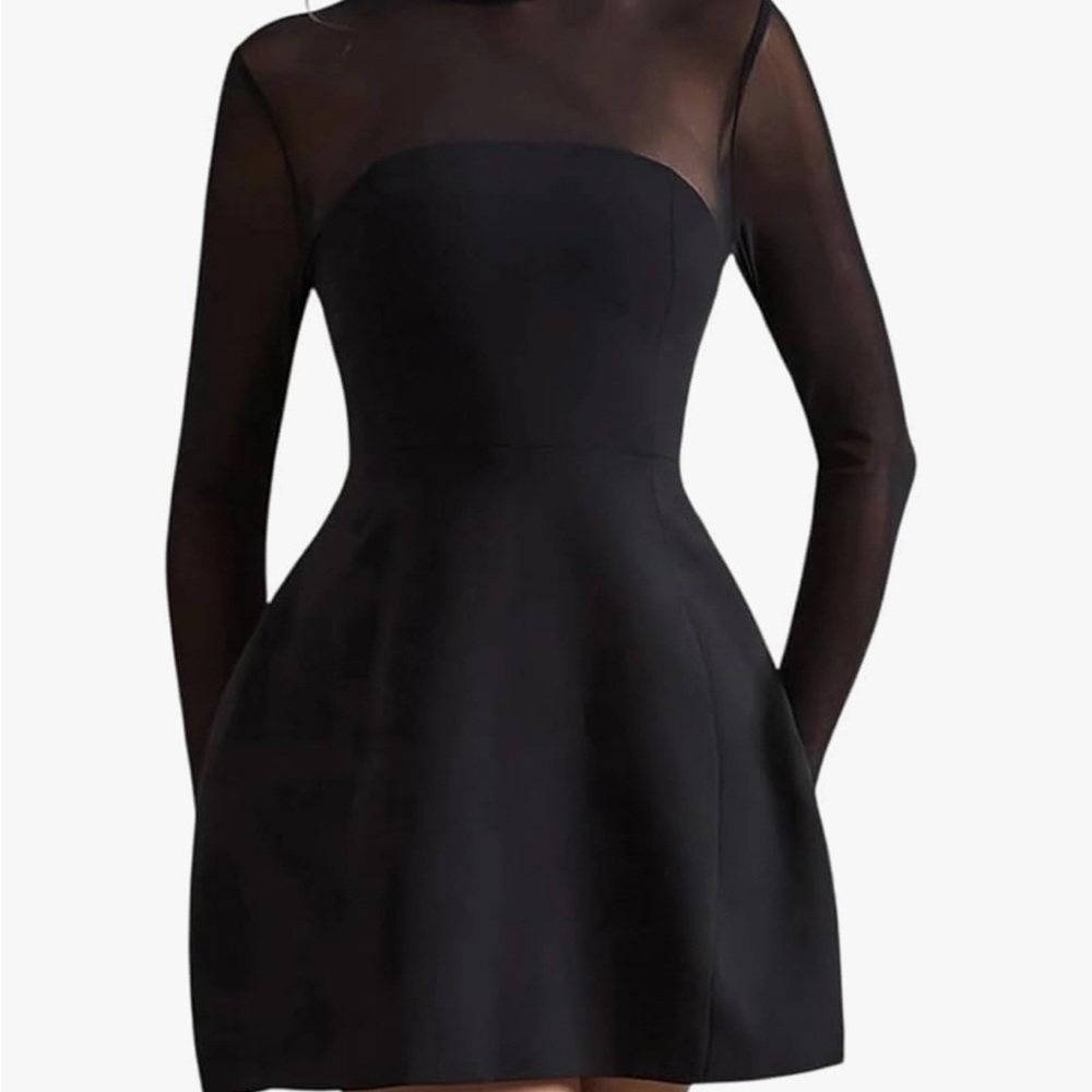 Elegant Black Sheer Sleeve Dress
